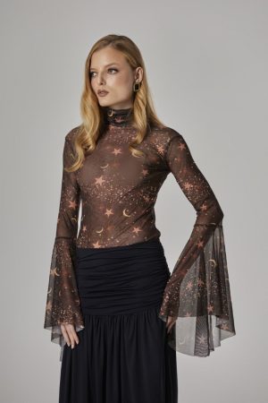 Blusa Tule Manga Sino Galáxia